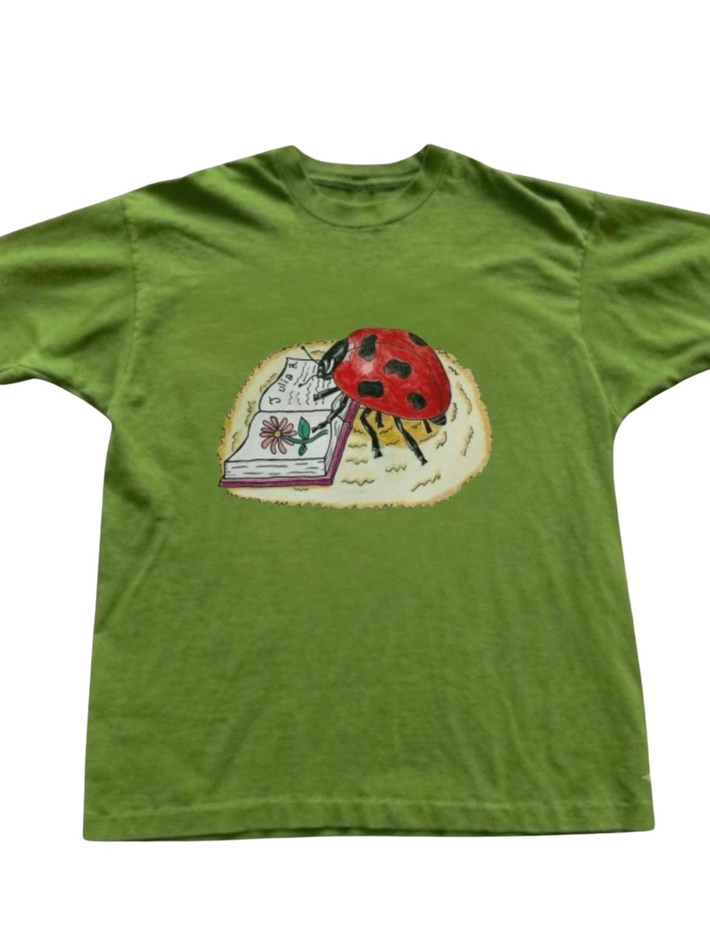 Gildan Green T-Shirt with Ladybug Book Graphic